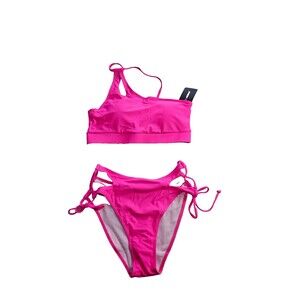 NWT Zilcremo Pink One Shoulder Bikini Two Piece Women's Swimwear Size L